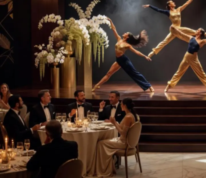 Scena z pokazem artystycznym podczas eleganckiego eventu