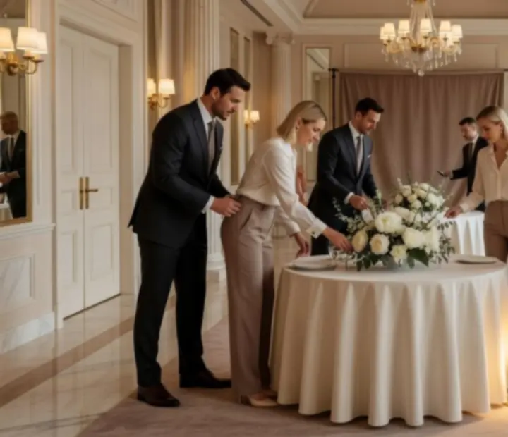 Zespół eventowy Strefana podczas przygotowań do eleganckiego wydarzenia
